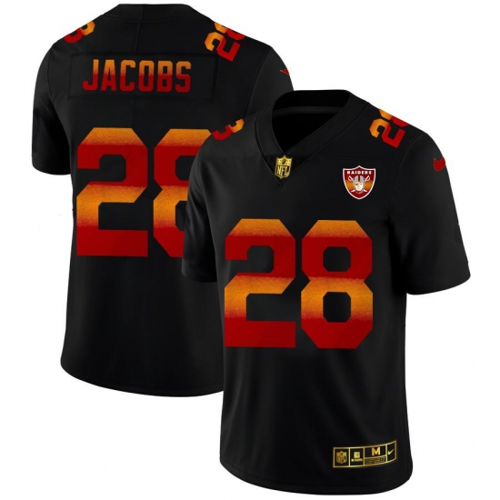 Men's Las Vegas Raiders #28 Josh Jacobs Black Nike Red Orange Stripe Vapor Limited NFL Jersey Men's Las Vegas Raiders #28 Josh Jacobs Black Nike Red Orange Stripe Vapor Limited NFL Jersey
