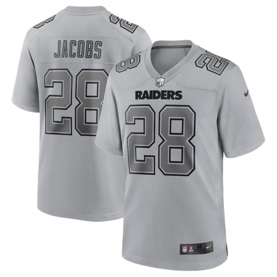 Men's Las Vegas Raiders #28 Josh Jacobs Gray Atmosphere Fashion Game Jersey Men's Las Vegas Raiders #28 Josh Jacobs Gray Atmosphere Fashion Game Jersey