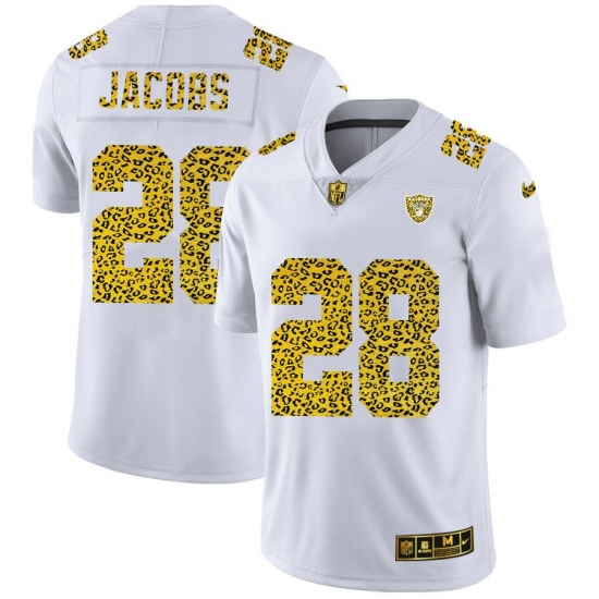 Men's Las Vegas Raiders #28 Josh Jacobs Nike Flocked Leopard Print Vapor Limited NFL Jersey White Men's Las Vegas Raiders #28 Josh Jacobs Nike Flocked Leopard Print Vapor Limited NFL Jersey White