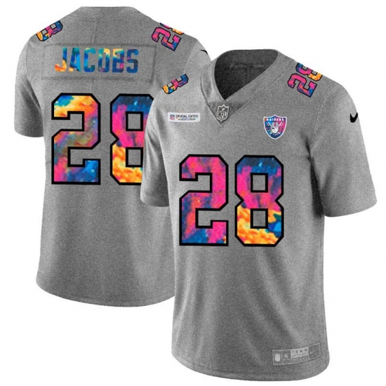 Men's Las Vegas Raiders #28 Josh Jacobs Nike Multi-Color 2020 NFL Crucial Catch NFL Jersey Greyheather Men's Las Vegas Raiders #28 Josh Jacobs Nike Multi-Color 2020 NFL Crucial Catch NFL Jersey Greyheather