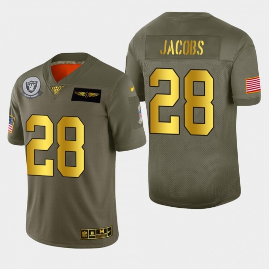 Men's Las Vegas Raiders #28 Josh Jacobs Nike Olive Gold 2019 Salute To Service Limited NFL 100 Jersey Men's Las Vegas Raiders #28 Josh Jacobs Nike Olive Gold 2019 Salute To Service Limited NFL 100 Jersey