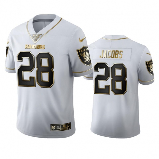 Men's Las Vegas Raiders #28 Josh Jacobs Nike White Golden Edition Vapor Limited NFL 100 Jersey Men's Las Vegas Raiders #28 Josh Jacobs Nike White Golden Edition Vapor Limited NFL 100 Jersey