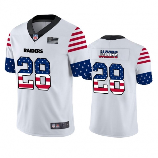 Men's Las Vegas Raiders #28 Josh Jacobs White Nike Team Logo USA Flag Vapor Untouchable Limited NFL Jersey Men's Las Vegas Raiders #28 Josh Jacobs White Nike Team Logo USA Flag Vapor Untouchable Limited NFL Jersey