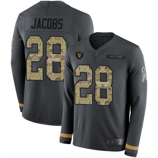 Men's Nike Las Vegas Raiders #28 Josh Jacobs Anthracite Salute To Service Stitched NFL Limited Therma Long Sleeve Jersey Men's Nike Las Vegas Raiders #28 Josh Jacobs Anthracite Salute To Service Stitched NFL Limited Therma Long Sleeve Jersey