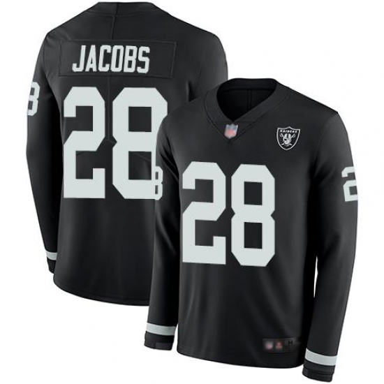 Men's Nike Las Vegas Raiders #28 Josh Jacobs Black Team Color Stitched NFL Limited Therma Long Sleeve Jersey Men's Nike Las Vegas Raiders #28 Josh Jacobs Black Team Color Stitched NFL Limited Therma Long Sleeve Jersey