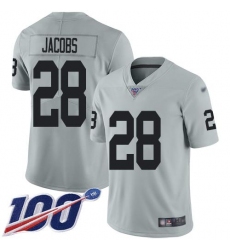 Men's Nike Las Vegas Raiders #28 Josh Jacobs Silver Stitched NFL Limited Inverted Legend 100th Season Jersey Men's Nike Las Vegas Raiders #28 Josh Jacobs Silver Stitched NFL Limited Inverted Legend 100th Season Jersey