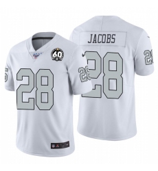 Men's Nike Las Vegas Raiders #28 Josh Jacobs White 60th Anniversary Patch Stitched NFL 100 Limited Color Rush Jersey Men's Nike Las Vegas Raiders #28 Josh Jacobs White 60th Anniversary Patch Stitched NFL 100 Limited Color Rush Jersey