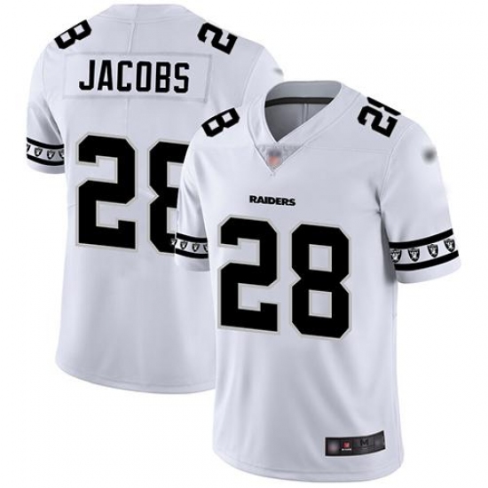 Men's Nike Las Vegas Raiders #28 Josh Jacobs White Stitched NFL Limited Team Logo Fashion Jersey Men's Nike Las Vegas Raiders #28 Josh Jacobs White Stitched NFL Limited Team Logo Fashion Jersey