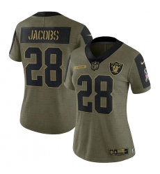 Women's Las Vegas Raiders #28 Josh Jacobs Olive Nike 2021 Salute To Service Limited Player Jersey