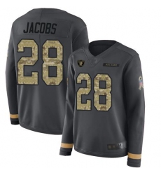 Women's Nike Las Vegas Raiders #28 Josh Jacobs Anthracite Salute To Service Stitched NFL Limited Therma Long Sleeve Jersey Women's Nike Las Vegas Raiders #28 Josh Jacobs Anthracite Salute To Service Stitched NFL Limited Therma Long Sleeve Jersey