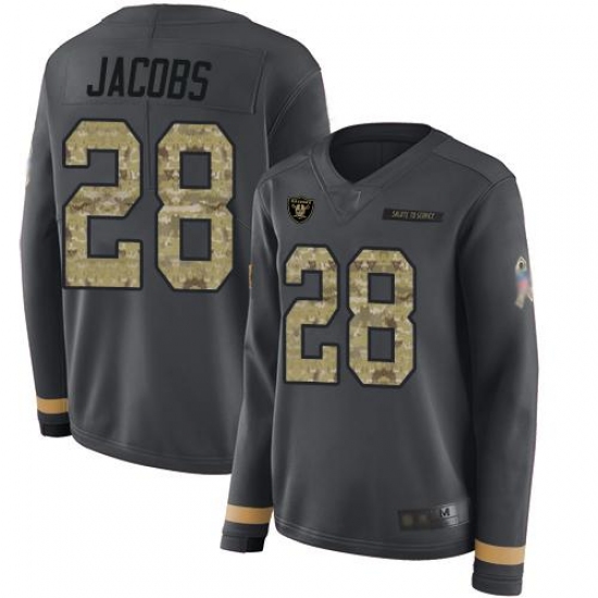 Women's Nike Las Vegas Raiders #28 Josh Jacobs Anthracite Salute To Service Stitched NFL Limited Therma Long Sleeve Jersey Women's Nike Las Vegas Raiders #28 Josh Jacobs Anthracite Salute To Service Stitched NFL Limited Therma Long Sleeve Jersey