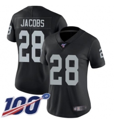 Women's Nike Las Vegas Raiders #28 Josh Jacobs Black Team Color Stitched NFL 100th Season Vapor Limited Jersey