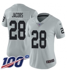 Women's Nike Las Vegas Raiders #28 Josh Jacobs Silver Stitched NFL Limited Inverted Legend 100th Season Jersey Women's Nike Las Vegas Raiders #28 Josh Jacobs Silver Stitched NFL Limited Inverted Legend 100th Season Jersey