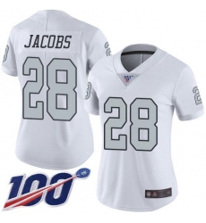 Women's Nike Las Vegas Raiders #28 Josh Jacobs White Stitched NFL Limited Rush 100th Season Jersey