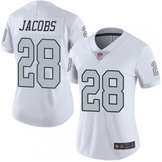 Women's Nike Las Vegas Raiders #28 Josh Jacobs White Stitched NFL Limited Rush Jersey Women's Nike Las Vegas Raiders #28 Josh Jacobs White Stitched NFL Limited Rush Jersey