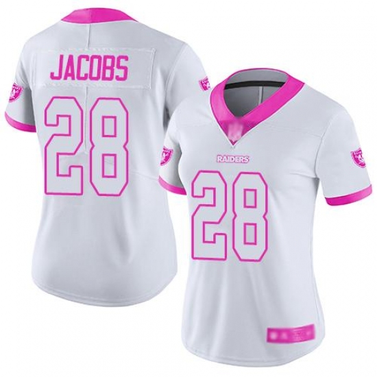 Women's Nike Las Vegas Raiders #28 Josh Jacobs WhitePink Stitched NFL Limited Rush Fashion Jersey Women's Nike Las Vegas Raiders #28 Josh Jacobs WhitePink Stitched NFL Limited Rush Fashion Jersey