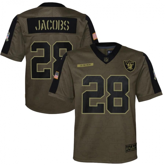 Youth Las Vegas Raiders #28 Josh Jacobs Olive Nike 2021 Salute To Service Game Jersey Youth Las Vegas Raiders #28 Josh Jacobs Olive Nike 2021 Salute To Service Game Jersey