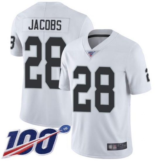 Youth Nike Las Vegas Raiders #28 Josh Jacobs White Stitched NFL 100th Season Vapor Limited Jersey Youth Nike Las Vegas Raiders #28 Josh Jacobs White Stitched NFL 100th Season Vapor Limited Jersey