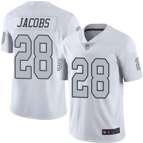 Youth Nike Las Vegas Raiders #28 Josh Jacobs White Stitched NFL Limited Rush Jersey Youth Nike Las Vegas Raiders #28 Josh Jacobs White Stitched NFL Limited Rush Jersey