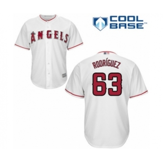 Youth Los Angeles Angels of Anaheim #63 Jose Rodriguez Authentic White Home Cool Base Baseball Player Jersey Youth Los Angeles Angels of Anaheim #63 Jose Rodriguez Authentic White Home Cool Base Baseball Player Jersey