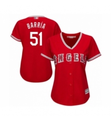 Women's Los Angeles Angels of Anaheim #51 Jaime Barria Authentic Red Alternate Cool Base Baseball Player Jersey