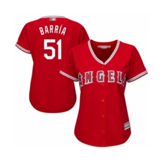 Women's Los Angeles Angels of Anaheim #51 Jaime Barria Authentic Red Alternate Cool Base Baseball Player Jersey Women's Los Angeles Angels of Anaheim #51 Jaime Barria Authentic Red Alternate Cool Base Baseball Player Jersey