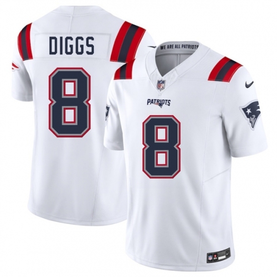 Unisex New England Patriots #8 Stefon Diggs White 2025 F U S E Vapor Limited Stitched Football Jersey Unisex New England Patriots #8 Stefon Diggs White 2025 F U S E Vapor Limited Stitched Football Jersey