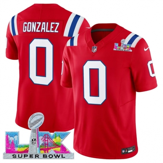 New England Patriots 0 Christian Gonzalez Red 2025 F U S E Super Bowl LX Patch Vapor Limited Stitched Football Jersey New England Patriots 0 Christian Gonzalez Red 2025 F U S E Super Bowl LX Patch Vapor Limited Stitched Football Jersey