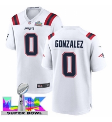 New England Patriots #0 Christian Gonzalez White 2025 2026 Super Bowl LX F U S E Stitched NFL Jersey