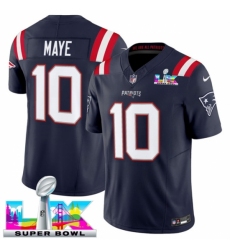 New England Patriots 10 Drake Maye Navy 2025 F U S E Super Bowl LX Patch Vapor Limited Stitched Football Jersey