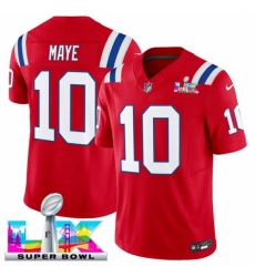 New England Patriots 10 Drake Maye Red 2025 F U S E Super Bowl LX Patch Vapor Limited Stitched Football Jersey