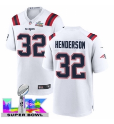 New England Patriots #32 TreVeyon Henderson White 2025 2026 Super Bowl LX F U S E Stitched NFL Jersey New England Patriots #32 TreVeyon Henderson White 2025 2026 Super Bowl LX F U S E Stitched NFL Jersey