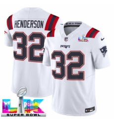 New England Patriots 32 TreVeyon Henderson White 2025 F U S E Super Bowl LX Patch Vapor Limited Stitched Football Jersey New England Patriots 32 TreVeyon Henderson White 2025 F U S E Super Bowl LX Patch Vapor Limited Stitched Football Jersey