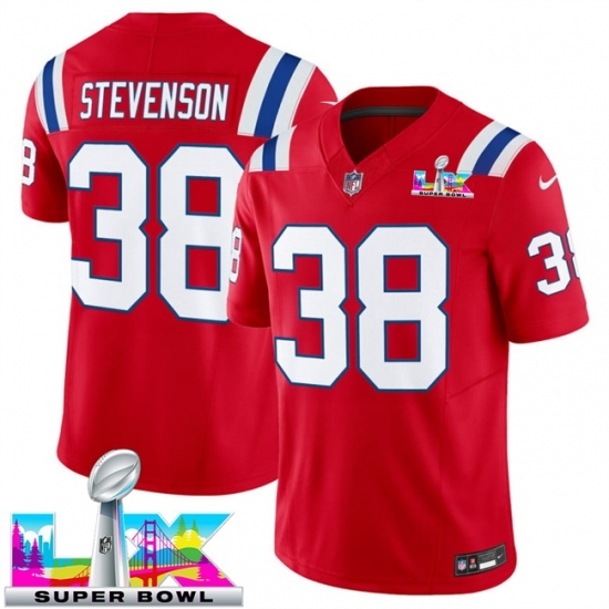 New England Patriots 38 Rhamondre Stevenson Red 2025 F U S E Super Bowl LX Patch Vapor Limited Stitched Football Jersey New England Patriots 38 Rhamondre Stevenson Red 2025 F U S E Super Bowl LX Patch Vapor Limited Stitched Football Jersey