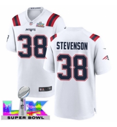 New England Patriots #38 Rhamondre Stevenson White 2025 2026 Super Bowl LX F U S E Stitched NFL Jersey