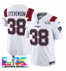 New England Patriots 38 Rhamondre Stevenson White 2025 F U S E Super Bowl LX Patch Vapor Limited Stitched Football Jersey