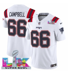 New England Patriots 66 Will Campbell White 2025 F U S E Super Bowl LX Patch Vapor Limited Stitched Football Jersey New England Patriots 66 Will Campbell White 2025 F U S E Super Bowl LX Patch Vapor Limited Stitched Football Jersey