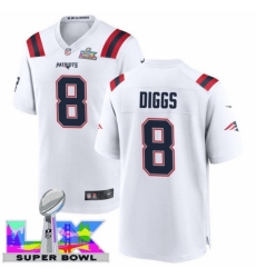New England Patriots #8 Stefon Diggs White 2025 2026 Super Bowl LX F U S E Stitched NFL Jersey New England Patriots #8 Stefon Diggs White 2025 2026 Super Bowl LX F U S E Stitched NFL Jersey