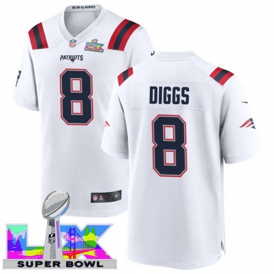 New England Patriots #8 Stefon Diggs White 2025 2026 Super Bowl LX F U S E Stitched NFL Jersey New England Patriots #8 Stefon Diggs White 2025 2026 Super Bowl LX F U S E Stitched NFL Jersey