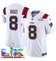 New England Patriots 8 Stefon Diggs White 2025 F U S E Super Bowl LX Patch Vapor Limited Stitched Football Jersey New England Patriots 8 Stefon Diggs White 2025 F U S E Super Bowl LX Patch Vapor Limited Stitched Football Jersey
