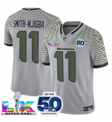Seattle Seahawks 11 Jaxon Smith Njigba Grey 2025 F U S E Super Bowl LX Patch And 50th Season Patch Rivalries Vapor Limited Stitched Football Jersey