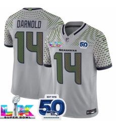 Seattle Seahawks 14 Sam Darnold Grey 2025 F U S E Super Bowl LX Patch And 50th Season Patch Rivalries Vapor Limited Stitched Football Jersey Seattle Seahawks 14 Sam Darnold Grey 2025 F U S E Super Bowl LX Patch And 50th Season Patch Rivalries Vapor Limited Stitched Football Jersey