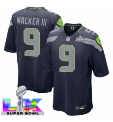 Seattle Seahawks #9 Kenneth Walker III Blue 2025 2026 Super Bowl LX F U S E Stitched NFL Jersey