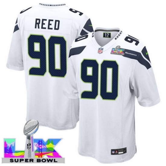 Seattle Seahawks #90 Jarran Reed White 2025 2026 Super Bowl LX F U S E Stitched NFL Jersey Seattle Seahawks #90 Jarran Reed White 2025 2026 Super Bowl LX F U S E Stitched NFL Jersey