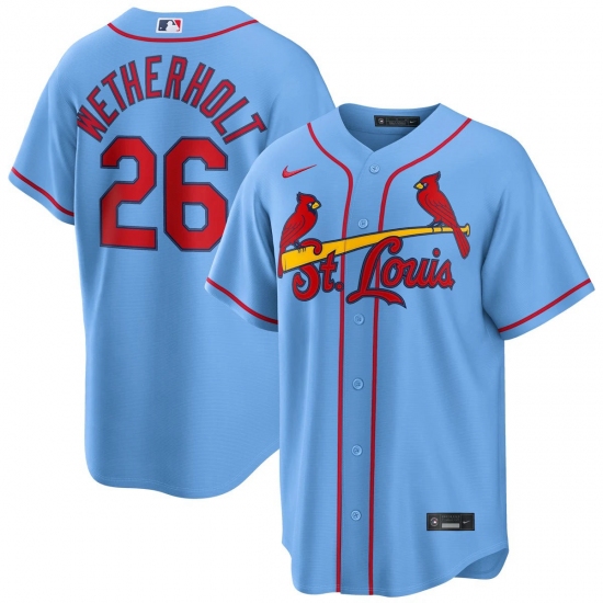 Men's St Louis Cardinals #26 JJ Wetherholt Alternate Light Blue Jersey Men's St Louis Cardinals #26 JJ Wetherholt Alternate Light Blue Jersey