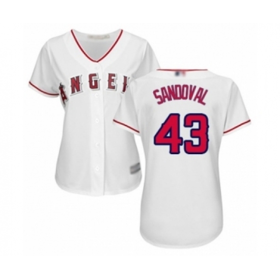 Women's Los Angeles Angels of Anaheim #43 Patrick Sandoval Authentic White Home Cool Base Baseball Player Jersey Women's Los Angeles Angels of Anaheim #43 Patrick Sandoval Authentic White Home Cool Base Baseball Player Jersey
