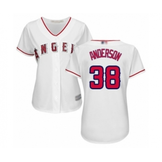 Women's Los Angeles Angels of Anaheim #38 Justin Anderson Authentic White Home Cool Base Baseball Player Jersey Women's Los Angeles Angels of Anaheim #38 Justin Anderson Authentic White Home Cool Base Baseball Player Jersey