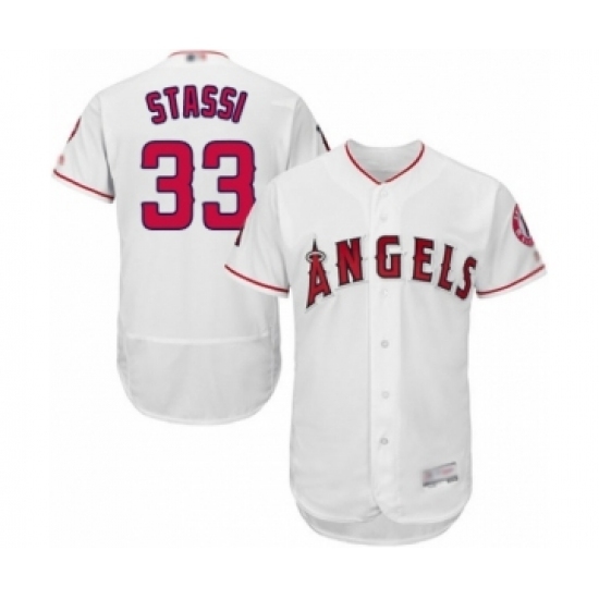 Men's Los Angeles Angels of Anaheim #33 Max Stassi White Home Flex Base Authentic Collection Baseball Player Jersey Men's Los Angeles Angels of Anaheim #33 Max Stassi White Home Flex Base Authentic Collection Baseball Player Jersey