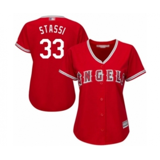 Women's Los Angeles Angels of Anaheim #33 Max Stassi Authentic Red Alternate Cool Base Baseball Player Jersey Women's Los Angeles Angels of Anaheim #33 Max Stassi Authentic Red Alternate Cool Base Baseball Player Jersey