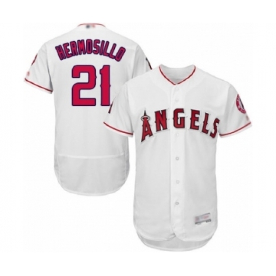 Men's Los Angeles Angels of Anaheim #21 Michael Hermosillo White Home Flex Base Authentic Collection Baseball Player Jersey Men's Los Angeles Angels of Anaheim #21 Michael Hermosillo White Home Flex Base Authentic Collection Baseball Player Jersey